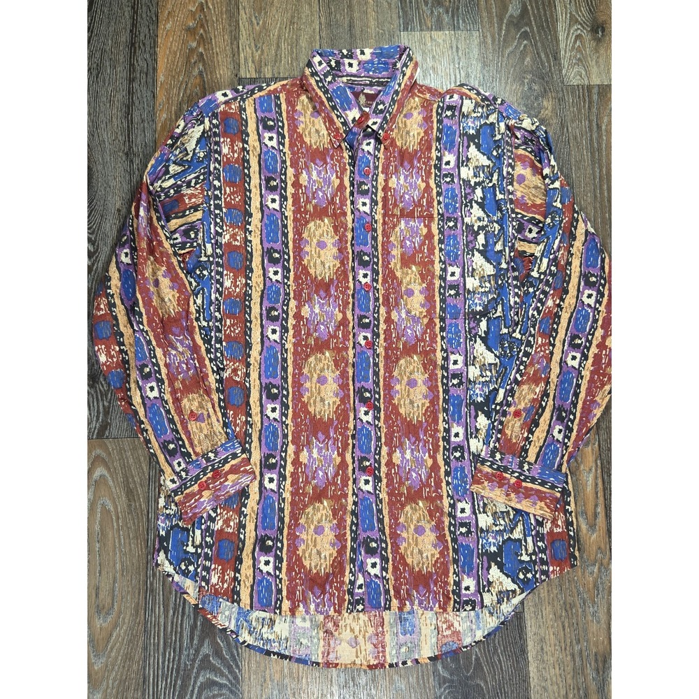 Timber Creek by Wrangler Mens L Abstract Geometric Button Down Shirt Art To Wear